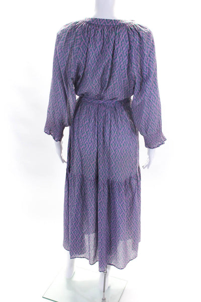 Xirena Womens Cotton Abstract Print V Neck Long Sleeve Maxi Dress Purple Size M