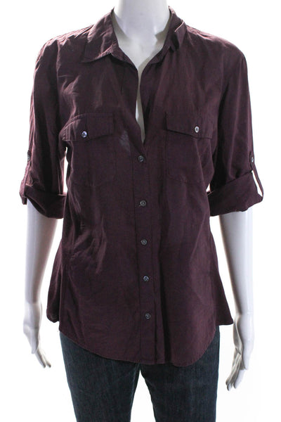 Standard James Perse Womens Cotton Collar Button 3/4 Sleeve Blouse Purple Size 4