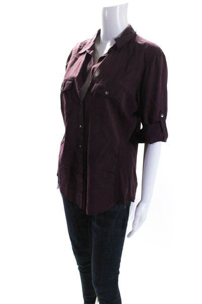 Standard James Perse Womens Cotton Collar Button 3/4 Sleeve Blouse Purple Size 4