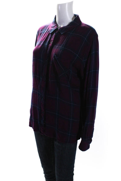 Rails Womens Plaid Print Collared Long Sleeve Buttoned Casual Top Purple Size L