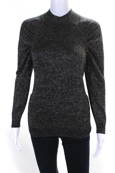 Joie Womens Wool Knit Metallic Long Sleeve Mock Neck Sweater Black Gold Size S