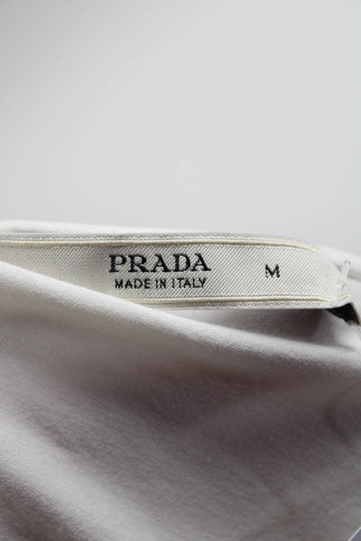 Prada Womens Cotton Short Sleeve V Neck Gathered Blouse White Size M