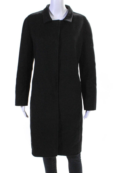 Designer Womens Wool Fleece Snap Closure Collared Overcoat Black Size L