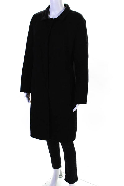 Designer Womens Wool Fleece Snap Closure Collared Overcoat Black Size L