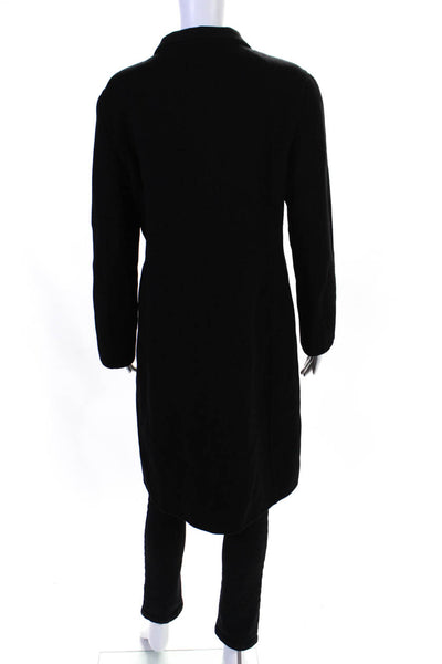 Designer Womens Wool Fleece Snap Closure Collared Overcoat Black Size L