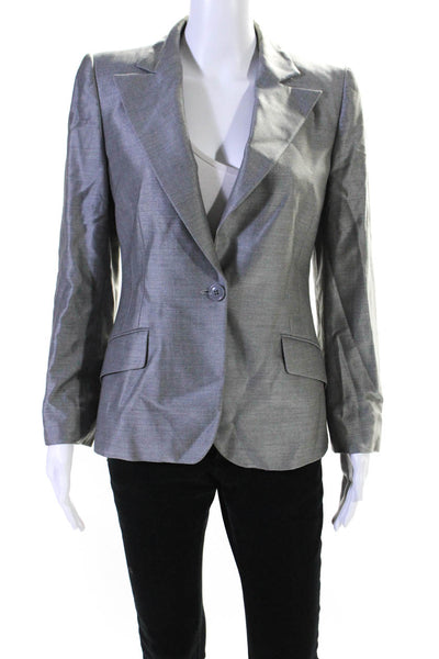 Vestimenta Womens Lustrous Wool Single Breasted Blazer Jacket Gray Size 42