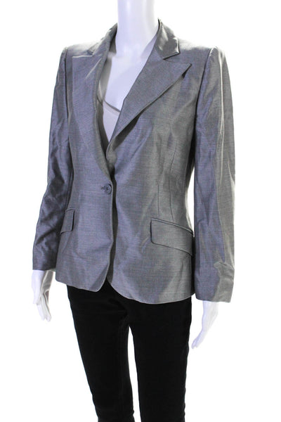 Vestimenta Womens Lustrous Wool Single Breasted Blazer Jacket Gray Size 42