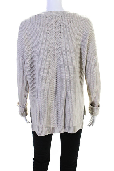 Vince Womens Cotton Long Sleeve V Neck Ribbed Sweater Beige Size XS