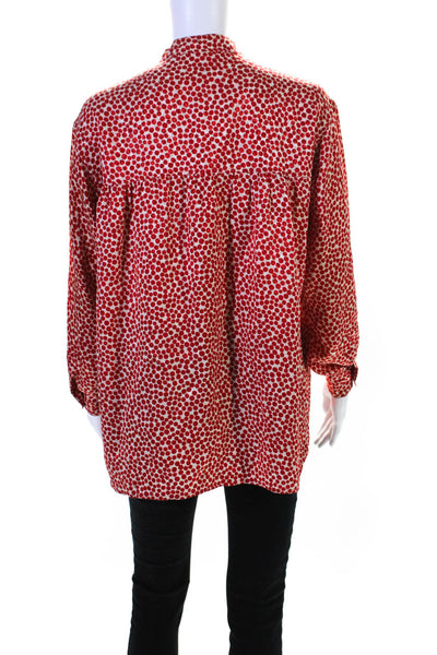 Saint Laurent Womens Long Sleeve Mandarin Collar Polka Dot Blouse Red Size 38