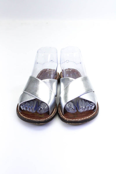 Sam Edelman Women's Open Toe Slip-On Flat Sandals Silver Metallic Size 7