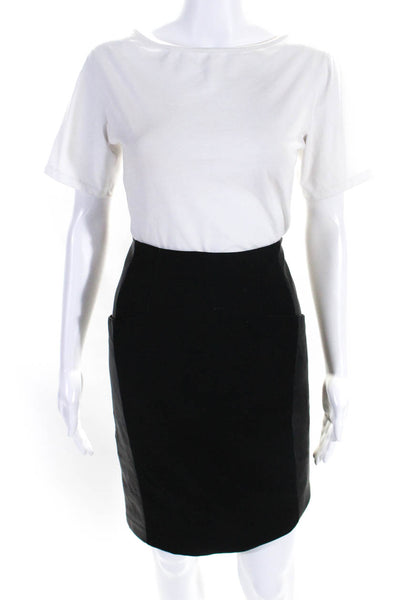 Nanette Lepore Womens Leather Contrast Knee Length Pencil Skirt Black Size 4