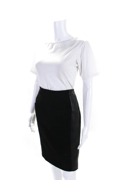 Nanette Lepore Womens Leather Contrast Knee Length Pencil Skirt Black Size 4