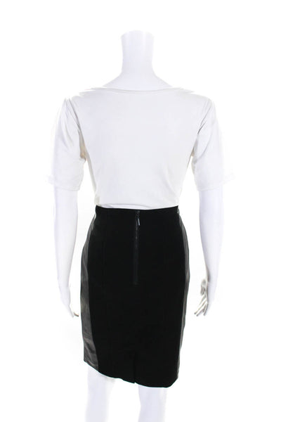 Nanette Lepore Womens Leather Contrast Knee Length Pencil Skirt Black Size 4