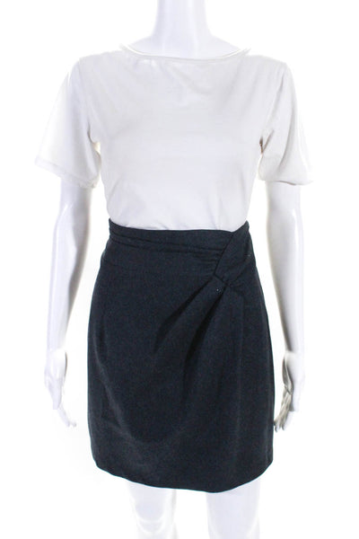 Nanette Lepore Womens Ruched Waist Mini Skirt Midnight Blue Wool Blend Size 4