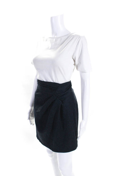 Nanette Lepore Womens Ruched Waist Mini Skirt Midnight Blue Wool Blend Size 4