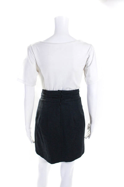 Nanette Lepore Womens Ruched Waist Mini Skirt Midnight Blue Wool Blend Size 4