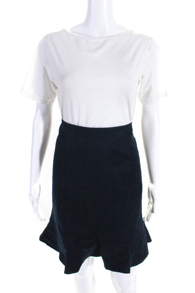 Nanette Lepore Womens Knee Length Trumpet Skirt Navy Blue Cotton Size 4