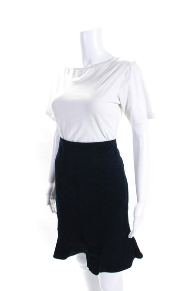 Nanette Lepore Womens Knee Length Trumpet Skirt Navy Blue Cotton Size 4