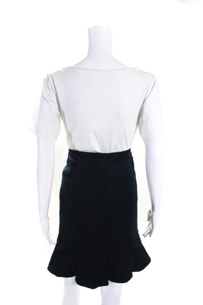 Nanette Lepore Womens Knee Length Trumpet Skirt Navy Blue Cotton Size 4