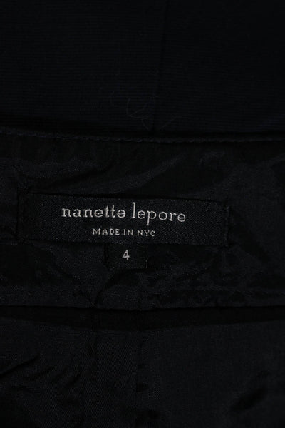 Nanette Lepore Womens Knee Length Trumpet Skirt Navy Blue Cotton Size 4