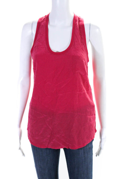 Joie Womens Scoop Neck Boxy Draped Silk Pocket Tank Dark Pink Size Medium