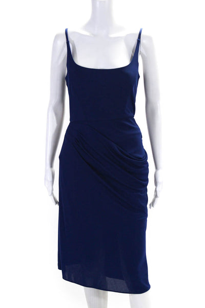 BCBGMAXAZRIA Womens Back Zip Spaghetti Strap Scoop Neck Knit Dress Blue Small