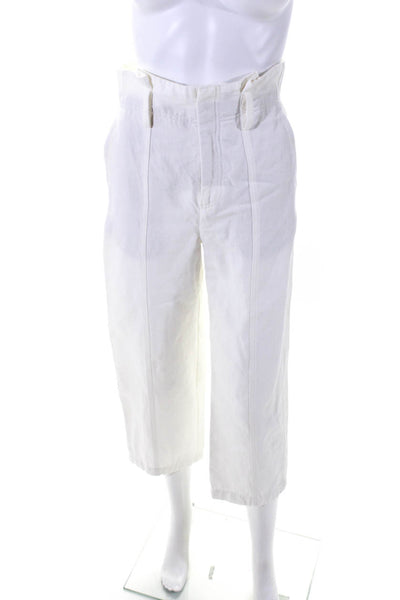 Vince Womens High Waisted Wide Leg Paperbag Pants White Size 0