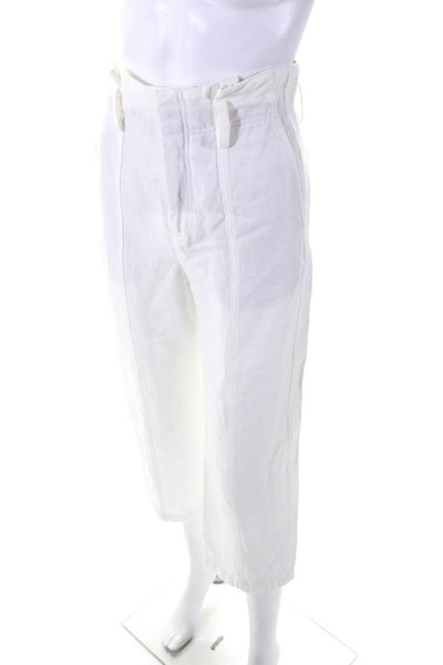 Vince Womens High Waisted Wide Leg Paperbag Pants White Size 0