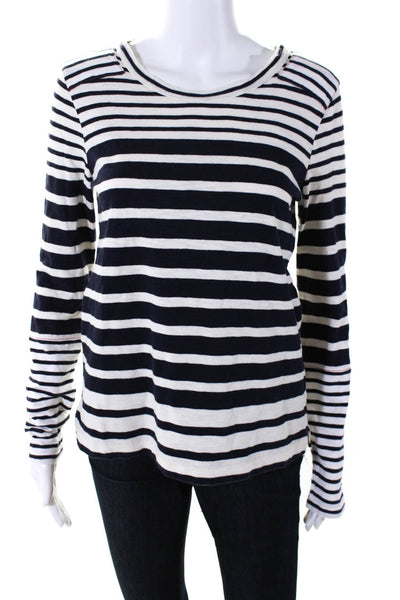 J Crew Womens Round neck Long Sleeve Striped T shirt White Blue Size M