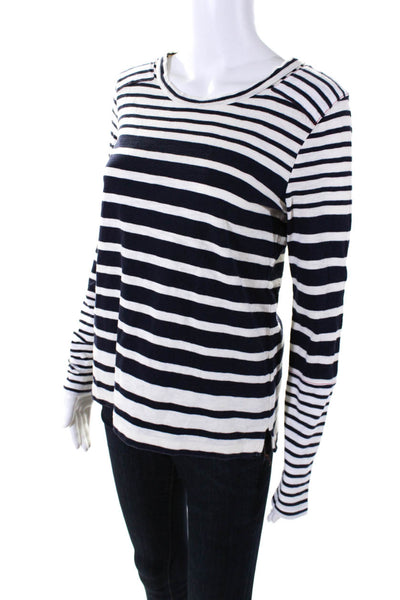 J Crew Womens Round neck Long Sleeve Striped T shirt White Blue Size M