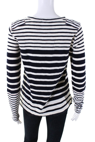 J Crew Womens Round neck Long Sleeve Striped T shirt White Blue Size M