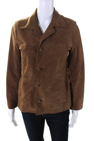 Poppy Womens Suede Button Down Collared Jacket Brown Size XS