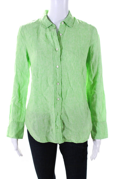 J Crew Womens Linen Slim Fit Collared Button Down Shirt Green Size 00