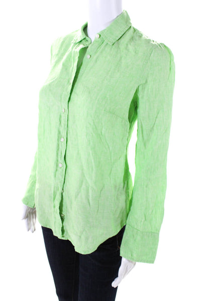 J Crew Womens Linen Slim Fit Collared Button Down Shirt Green Size 00