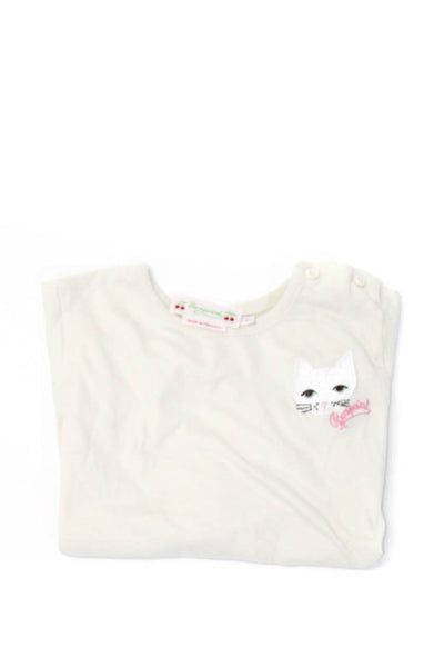 Bonpoint Childrens Girls Cat Graphic Long Sleeves Tee Shirt White Cotton Size 2T