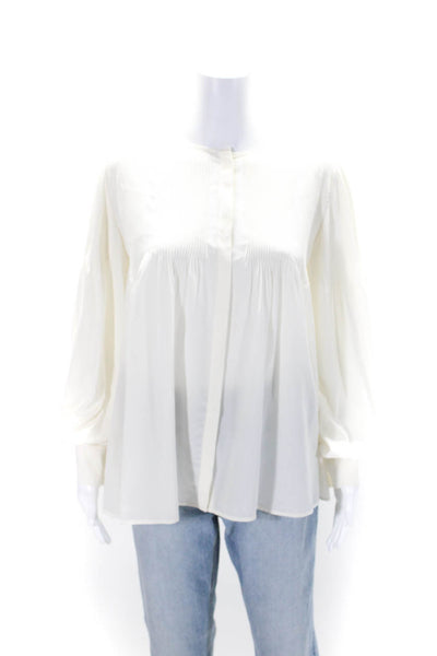 Chloe Womens Button Front Long Sleeve Crew Neck Silk Shirt White Size FR 36