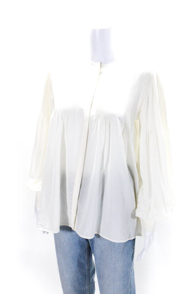 Chloe Womens Button Front Long Sleeve Crew Neck Silk Shirt White Size FR 36