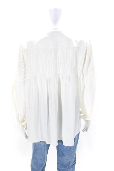 Chloe Womens Button Front Long Sleeve Crew Neck Silk Shirt White Size FR 36