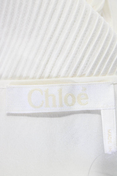 Chloe Womens Button Front Long Sleeve Crew Neck Silk Shirt White Size FR 36