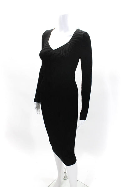 Tom Ford Womens Long Sleeve V Neck Ribbed Knit Midi Dress Black Size XS