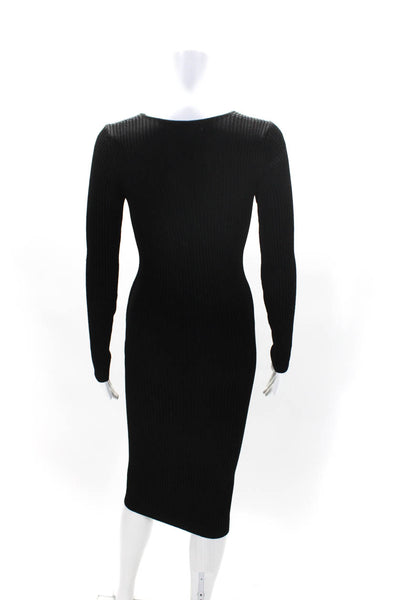 Tom Ford Womens Long Sleeve V Neck Ribbed Knit Midi Dress Black Size XS