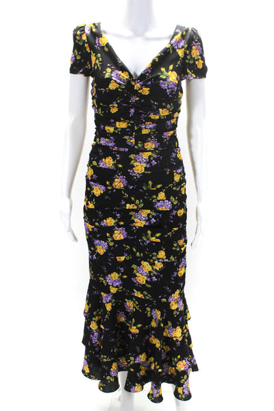 Dolce & Gabbana Womens Back Zip Ruched Silk Floral Tiered Dress Black IT 38