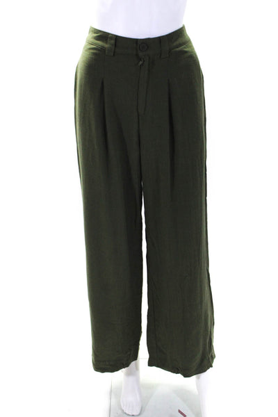 Lulus Women's Button Closure Pleated Front Wide Leg Dress Pant Green Size S