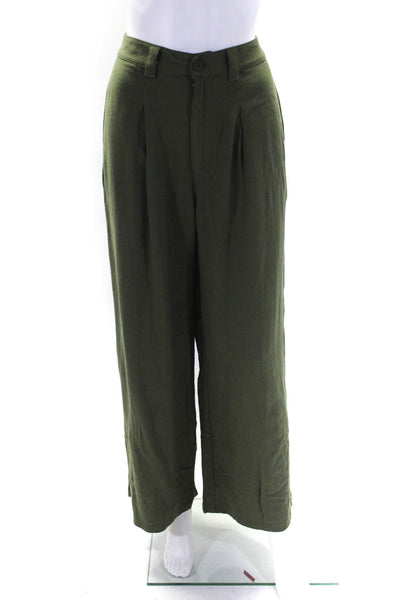 Lulus Women's Button Closure Pleated Front Wide Leg Pant Olive Green Size M