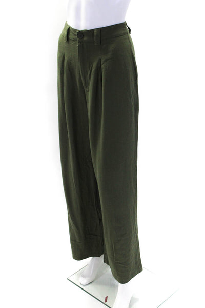 Lulus Women's Button Closure Pleated Front Wide Leg Pant Olive Green Size M