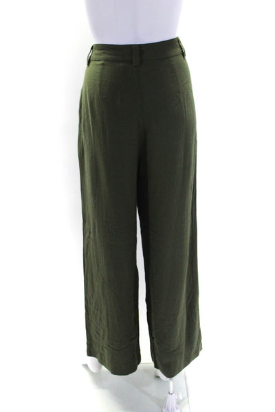 Lulus Women's Button Closure Pleated Front Wide Leg Pant Olive Green Size M