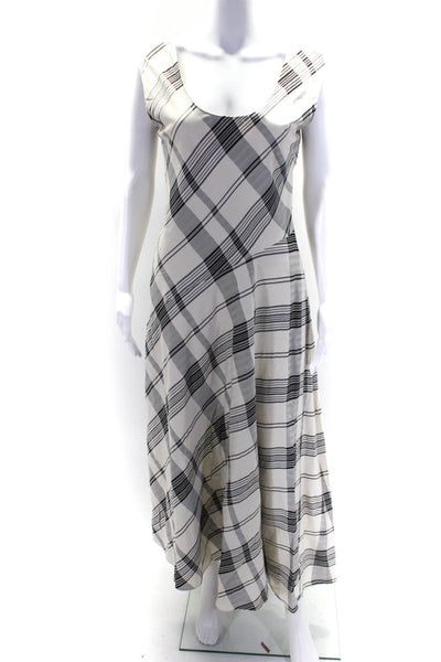 Theory Women's Round Neck Sleeveless A-Line Plaid Maxi Dress Size 2