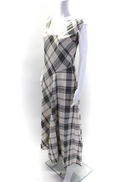 Theory Women's Round Neck Sleeveless A-Line Plaid Maxi Dress Size 2