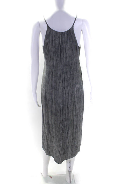 Theory Women's V-Neck Spaghetti Straps Slit Hem Midi Silk Dress Stripe Size 2