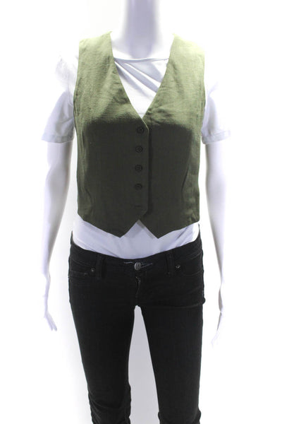 Lulus Women's V-Neck Sleeveless Button Down Vest Olive Green Size S